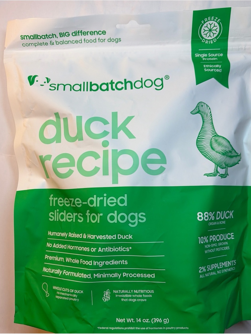 smallbatch Pets Freeze Dried Raw Dog Food, Duck Recipe, 14 oz, Organic High P...